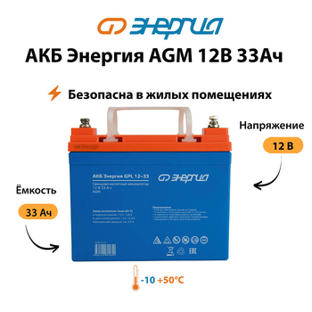 Аккумулятор для ИБП Энергия AGM 12v 33Ah - ИБП и АКБ - Аккумуляторы - . Магазин оборудования для автономного и резервного электропитания Ekosolar.ru в Камышине