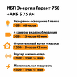 ИБП Энергия Гарант 750 + Аккумулятор S 75 Ач - 12В (450Вт - 91мин) - ИБП и АКБ - ИБП для котлов - . Магазин оборудования для автономного и резервного электропитания Ekosolar.ru в Камышине